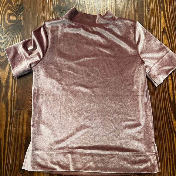 ANTHROPOLOGIE Krisha Mauve Crushed Velvet Mock Neck Short Sleeve Top - Picture 4 of 7